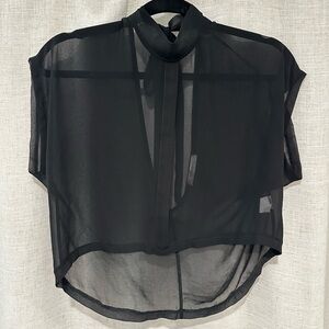 LF Stores Sheer Black Cropped Blouse with Tie Around Neck